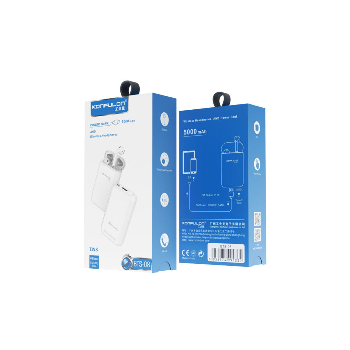 Konfulon BTS08 Kablosuz Airpods Kulaklık Powerbank 5.000 mAh