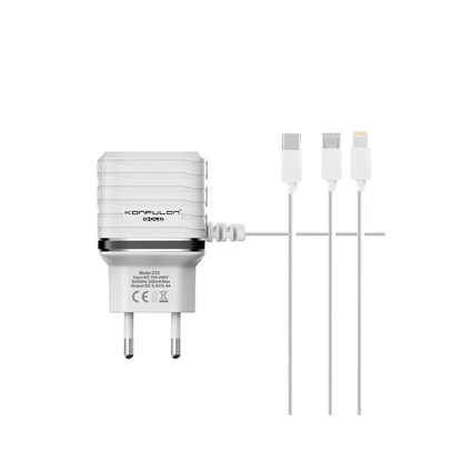 Konfulon C33 Hızlı Şarj Cihazı 3in1 (Dahili Lightning Kablo iphone Uyumlulu)