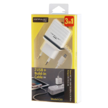 Konfulon C33 Hızlı Şarj Cihazı 3in1 (Dahili Lightning Kablo iphone Uyumlulu)