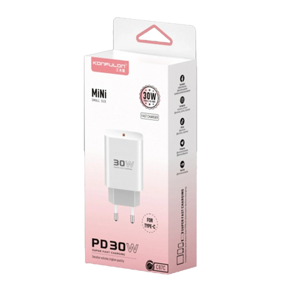 Konfulon C87C 30W Type-C Çıkışlı Ekstra DL51 1M Type-C to Type-C Kablolu PD Şarj Cihazı - Beyaz