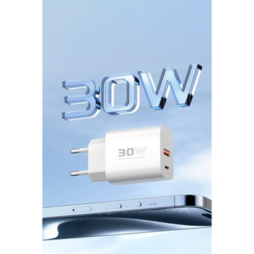 Konfulon C89Q 1 Adet 30W Type-C ve 1 Adet 22.5W USB Çıkışlı Ekstra DL49 1M USB to Type-C Kablolu PD Şarj Cihazı - Beyaz