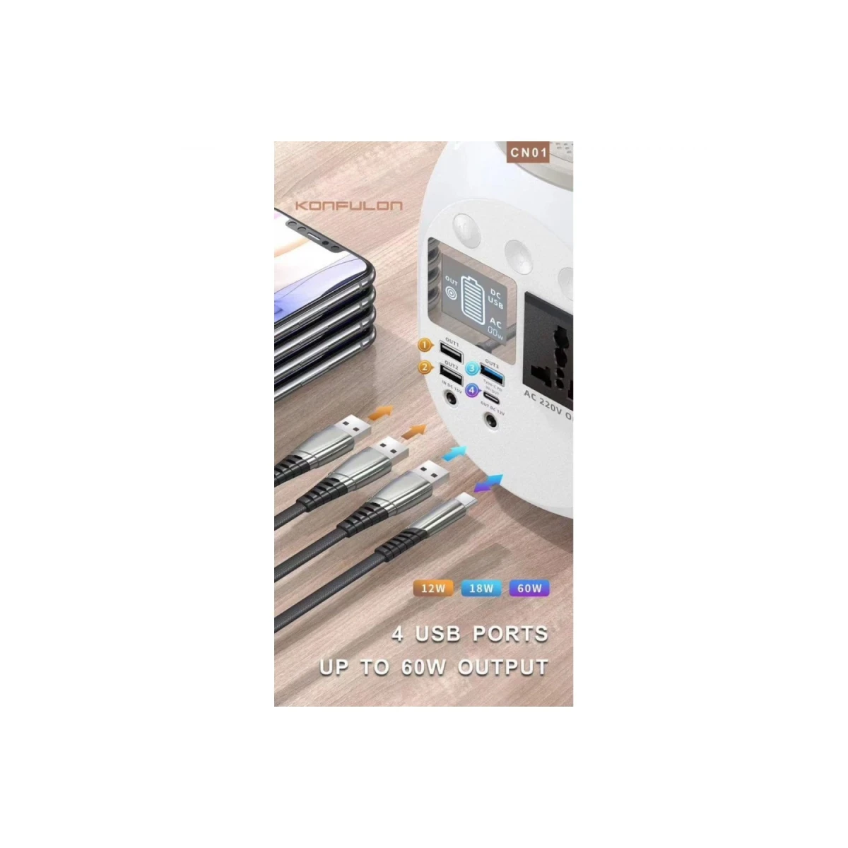 Konfulon CN01 Powerbank 45.000 mAh Kamp Şarj PD - Beyaz