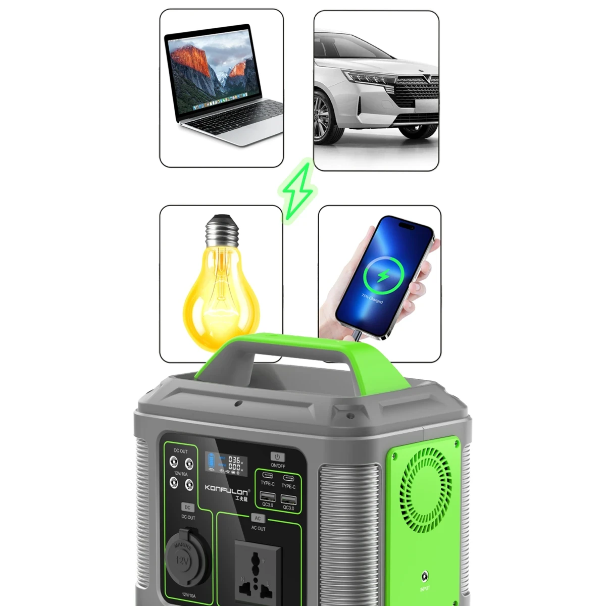 Konfulon CN04 Powerbank 300W 60.000 mAh 5W Led Işıklı Kamp Şarj PD 60W - Gri