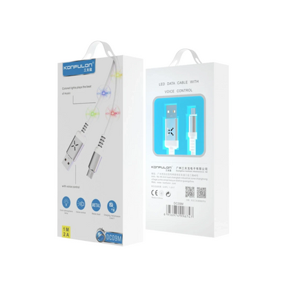 Konfulon DC09 Ses Duyarlı Işıklı Micro USB Kablo 1M 2A - Beyaz