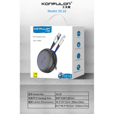 Konfulon DC18 Type-C Kablo 1M 5A - Siyah