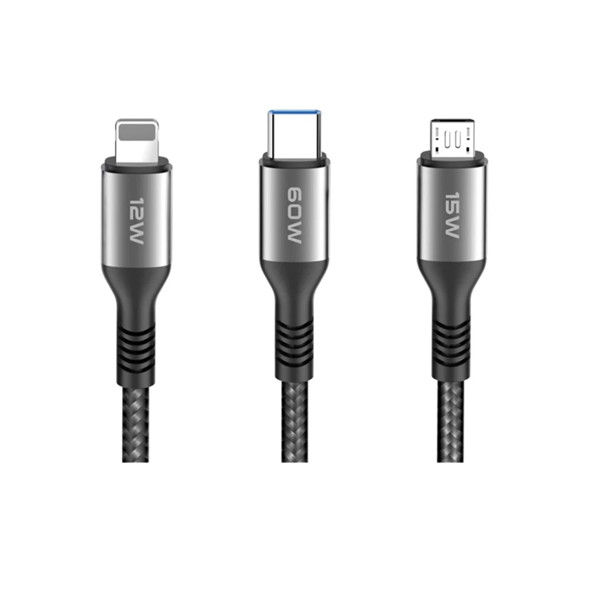 Konfulon DC62 3in1 Type-C to 60W Type-C / 12W Lightning / 15W Micro 1.2M Hızlı Şarj Kablo - Siyah
