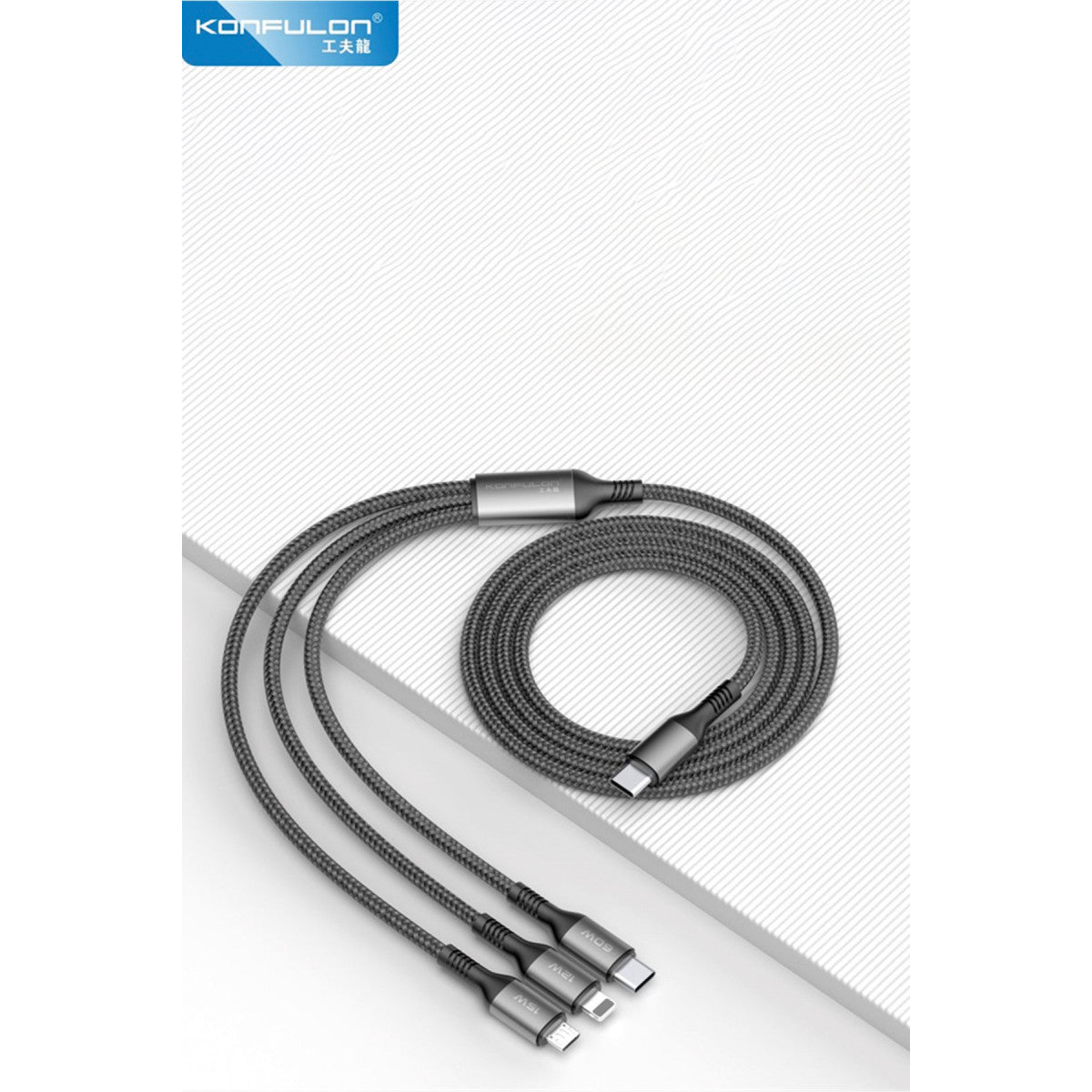 Konfulon DC62 3in1 Type-C to 60W Type-C / 12W Lightning / 15W Micro 1.2M Hızlı Şarj Kablo