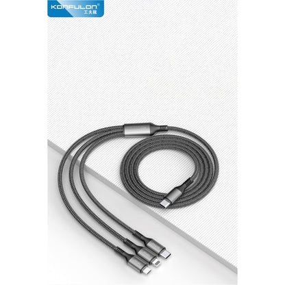 Konfulon DC62 3in1 Type-C to 60W Type-C / 12W Lightning / 15W Micro 1.2M Hızlı Şarj Kablo