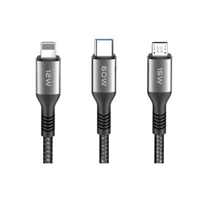Konfulon DC62 3in1 Type-C to 60W Type-C / 12W Lightning / 15W Micro 1.2M Hızlı Şarj Kablo