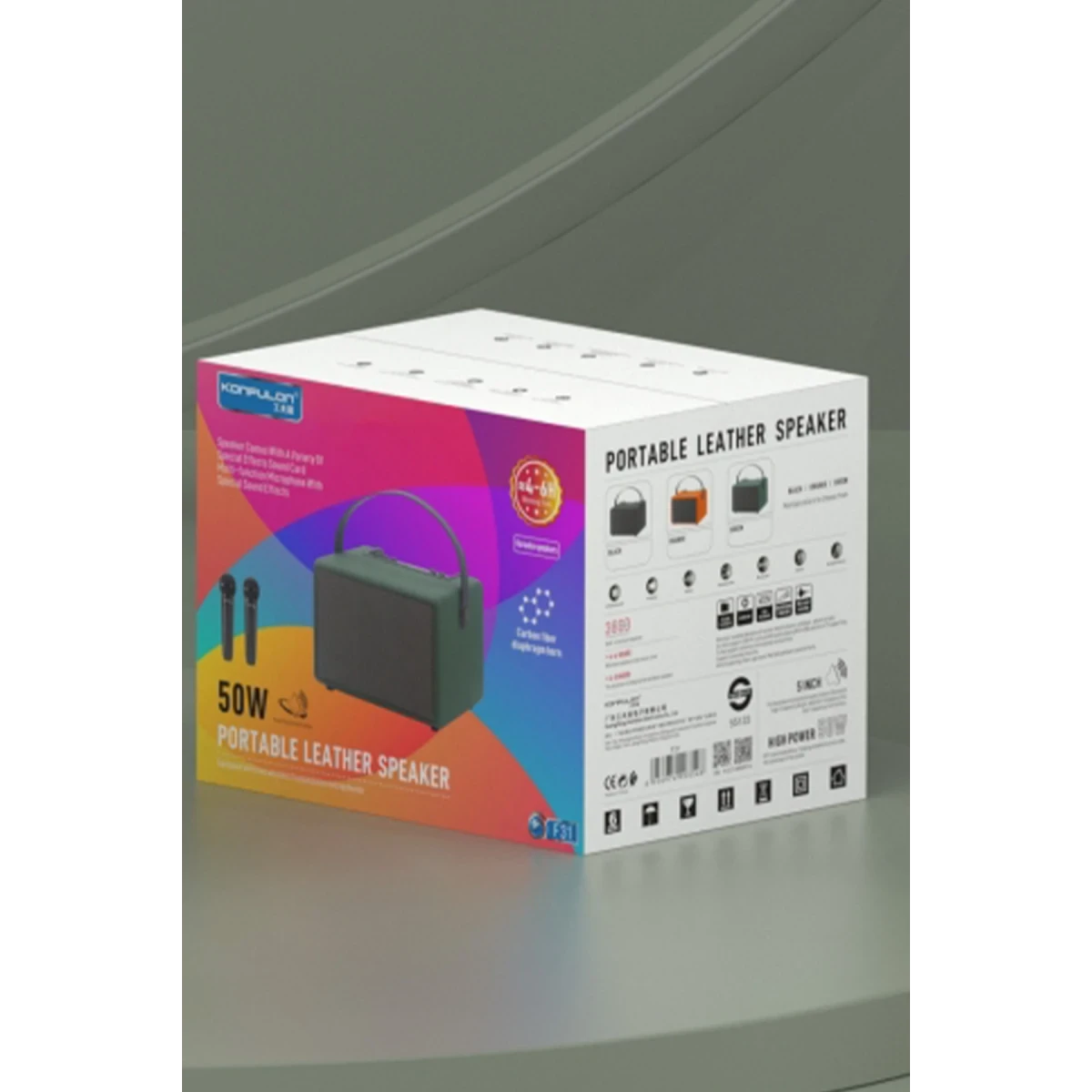 Konfulon F31 50W Sürücülü 2 Adet Mikrofonlu BT 5.2 Kablosuz Hoparlör - Siyah