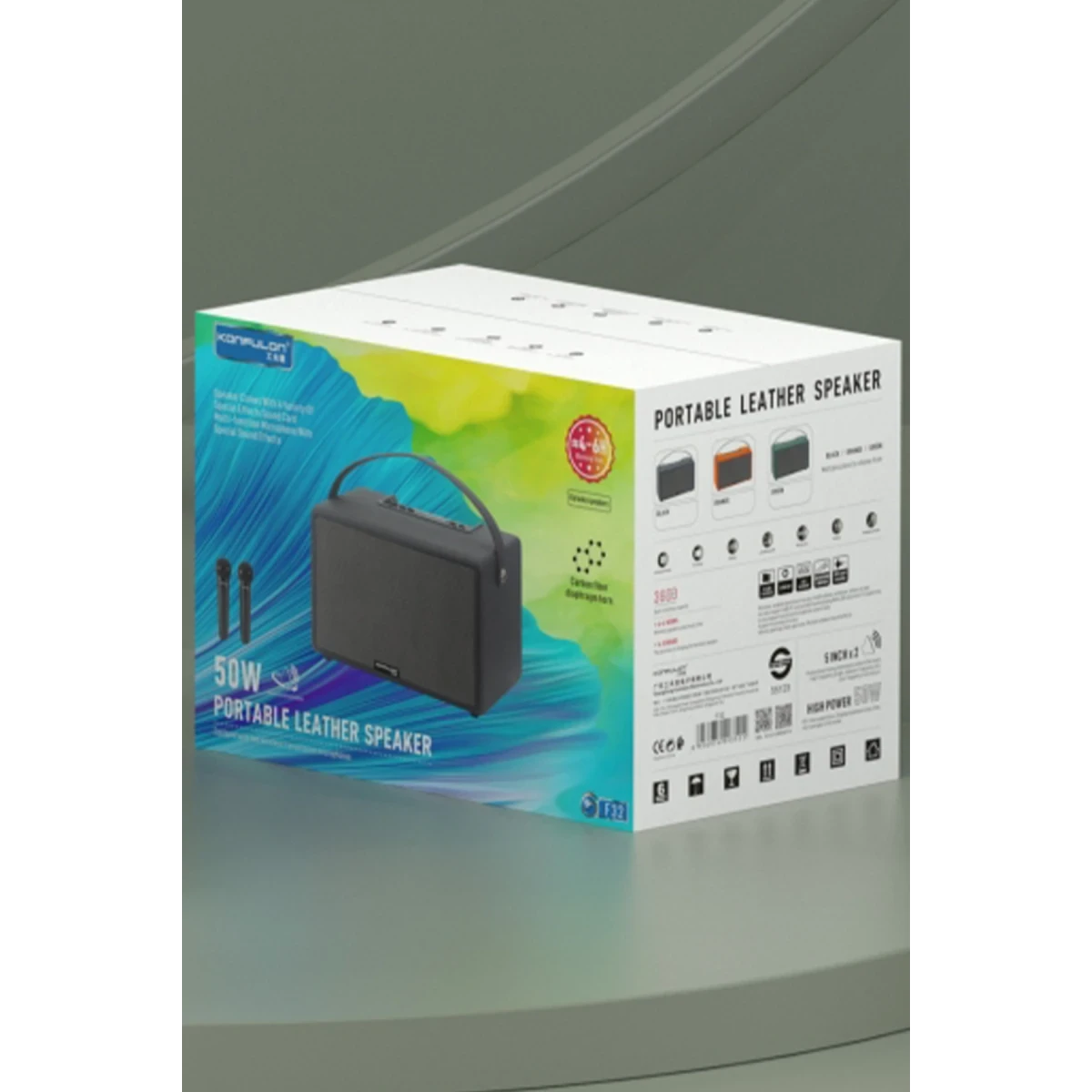 Konfulon F32 2x50W Sürücülü 2 Adet Mikrofonlu BT 5.2 Kablosuz Hoparlör - Siyah