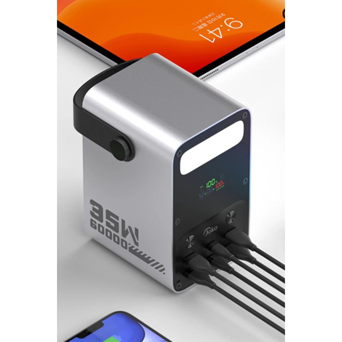Joko J51 60.000 mAh Dijital Sarj Göstergeli Led Işıklı 35W PD Powerbank - Gümüş