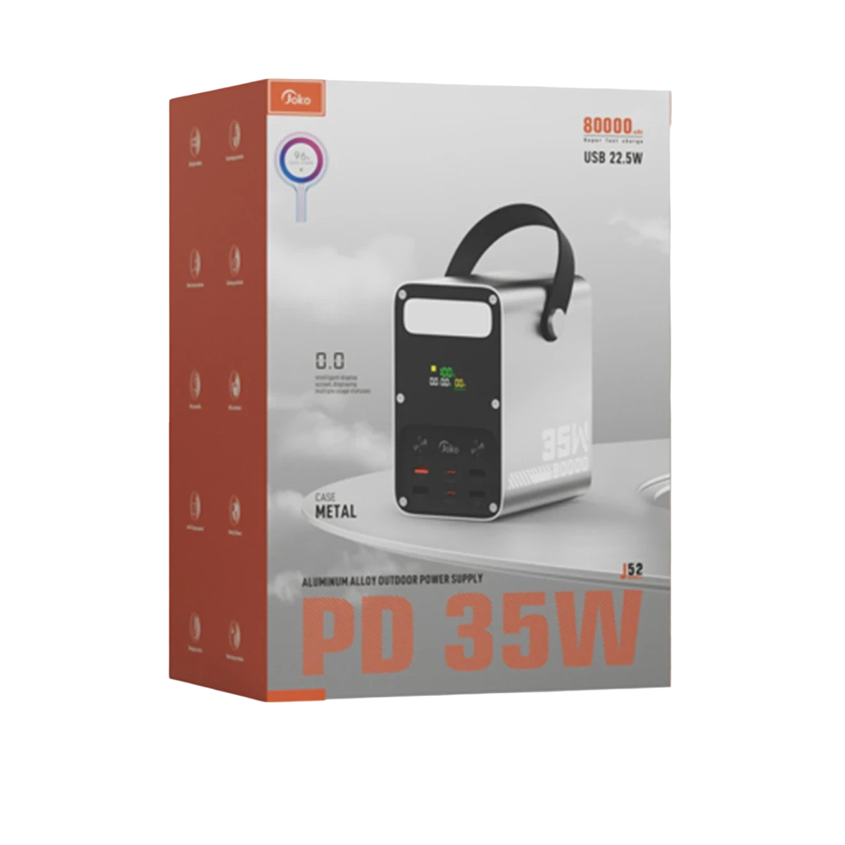 Joko J52 80.000 mAh Dijital Şarj Göstergeli Led Işıklı 35W PD Powerbank - Gümüş