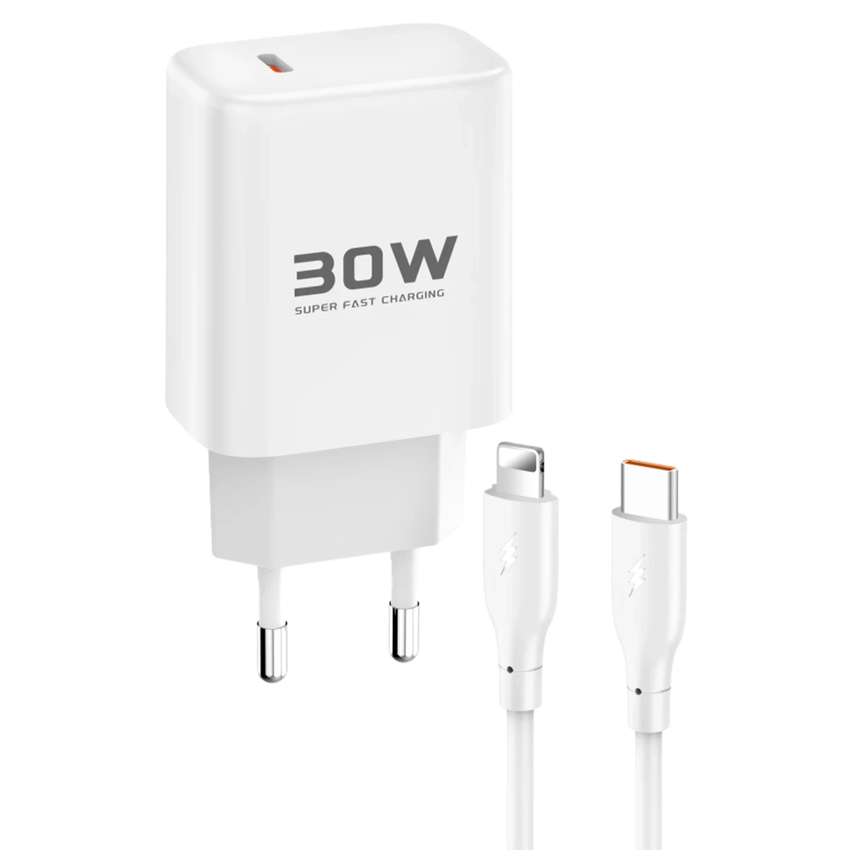 Joko JK89 30W Type-C Çıkışlı Ekstra DC66 1M Type-C to Lightning  Kablolu PD Şarj Cihazı - Beyaz