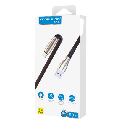 Konfulon S89 Metal Uçlu Lightning Kablo iphone Uyumlu 1M 2.4A - Kırmızı