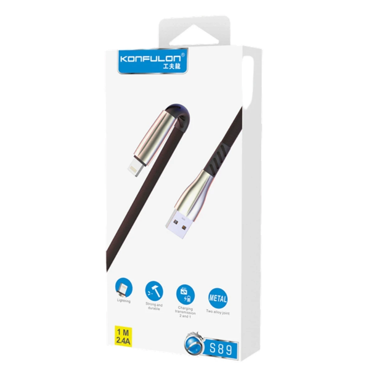 Konfulon S89 Metal Uçlu Lightning Kablo iphone Uyumlu 1M 2.4A - Siyah