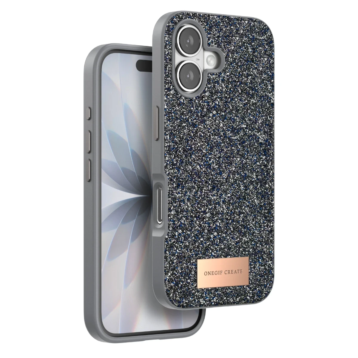 Onegif Apple iPhone 17 Bright Simli Kapak - Gümüş