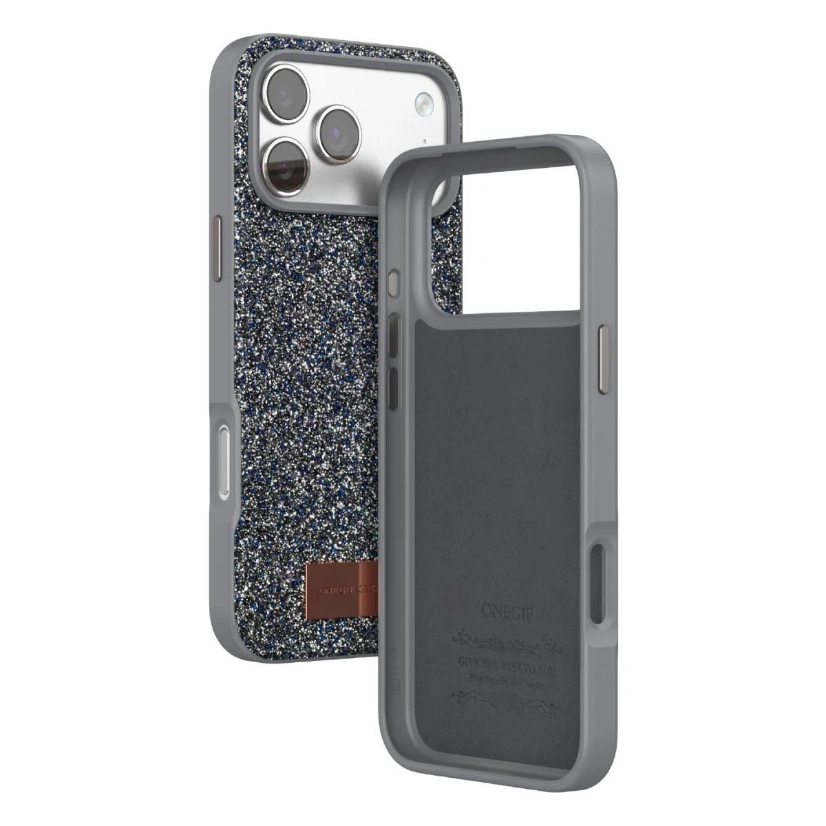 Onegif Apple iPhone 17 Pro Bright Simli Kapak - Gümüş