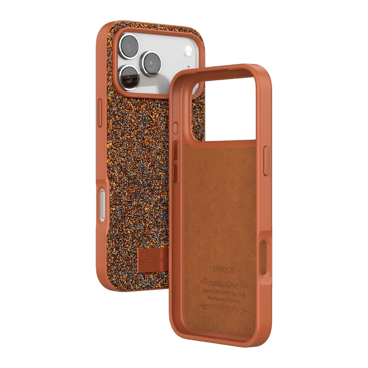 Onegif Apple iPhone 17 Pro Bright Simli Kapak - Turuncu