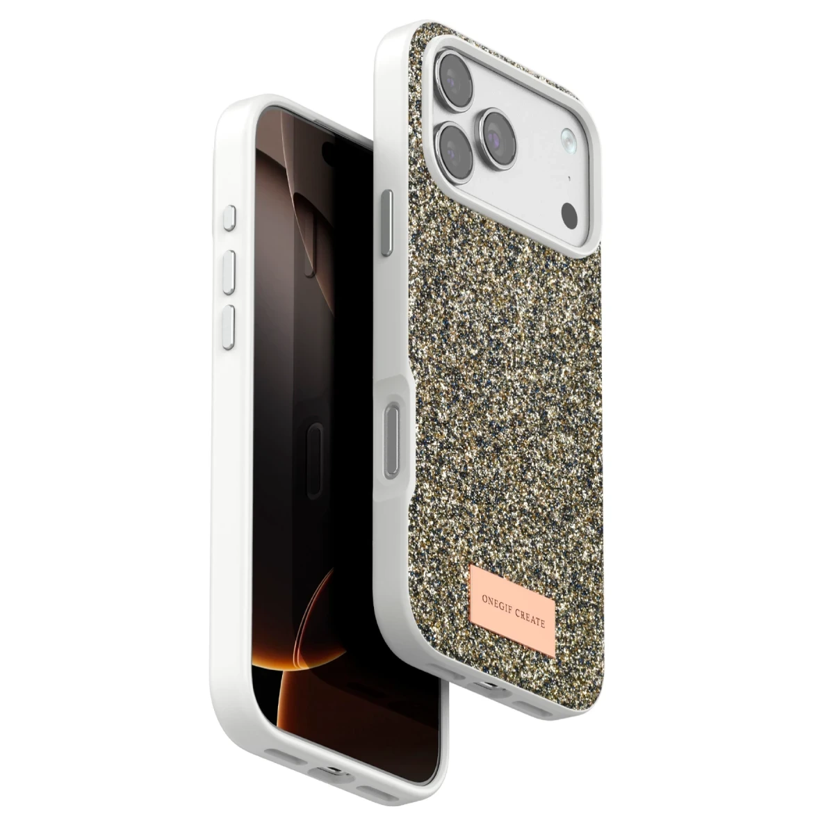 Onegif Apple iPhone 17 Pro Max Bright Simli Kapak - Çöl Titanyum