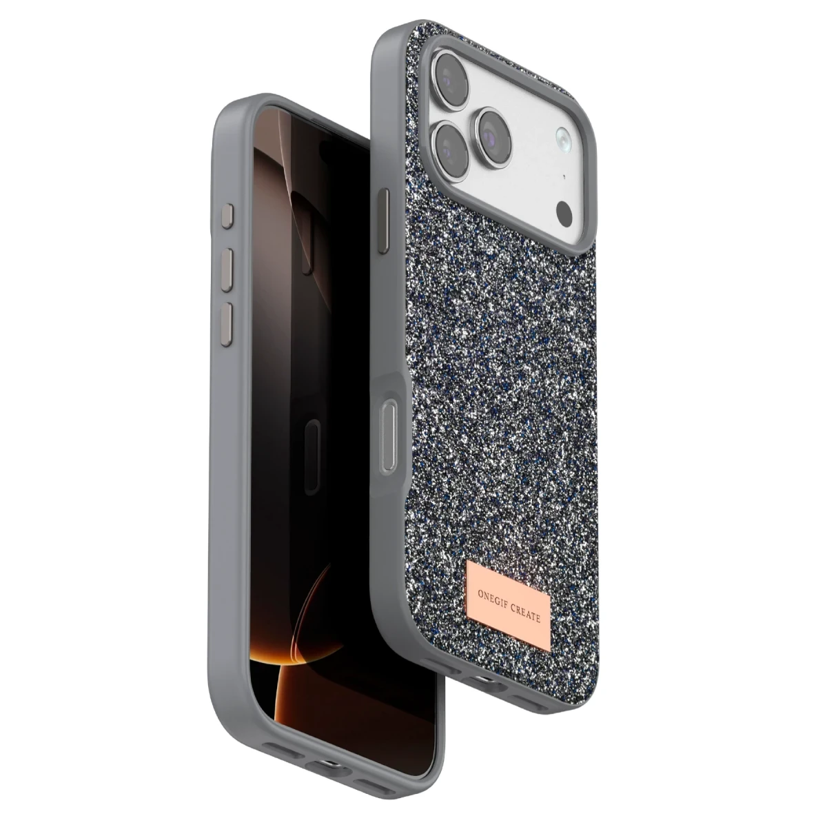 Onegif Apple iPhone 17 Pro Max Bright Simli Kapak - Gümüş