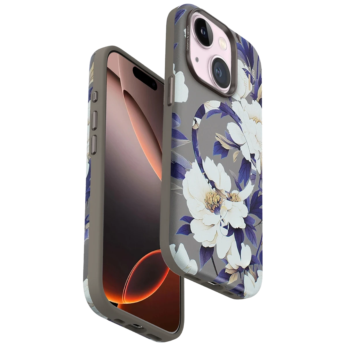 Onegif Apple iPhone 14 Flower Series Magsafe Kapak - Gri