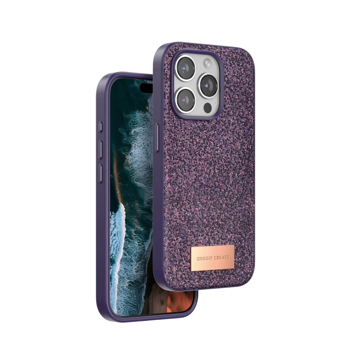 Onegif Apple iPhone 14 Pro Bright Simli Kapak - Derin Mor