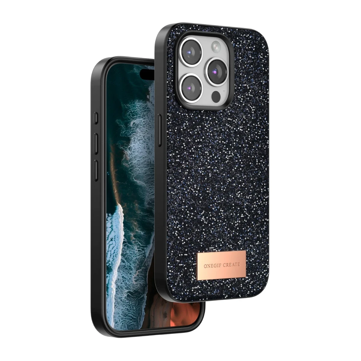 Onegif Apple iPhone 14 Pro Bright Simli Kapak - Siyah
