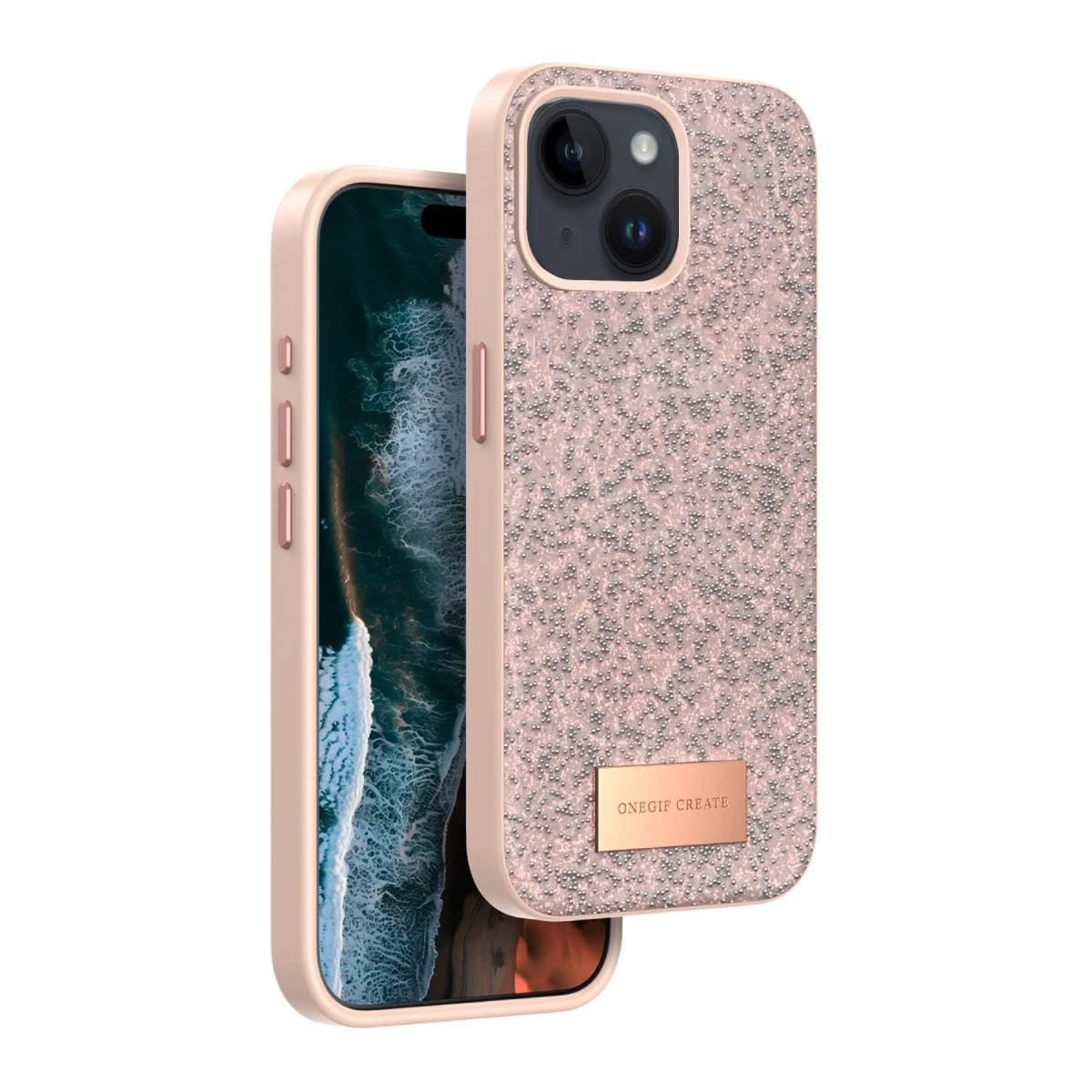 Onegif Apple iPhone 15 Bright Simli Kapak - Pembe