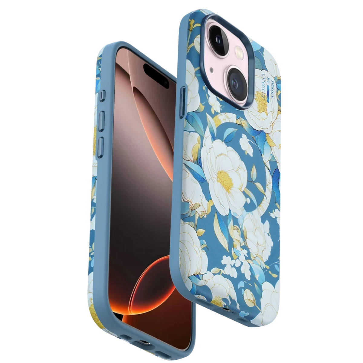Onegif Apple iPhone 15 Flower Series Magsafe Kapak - Mavi