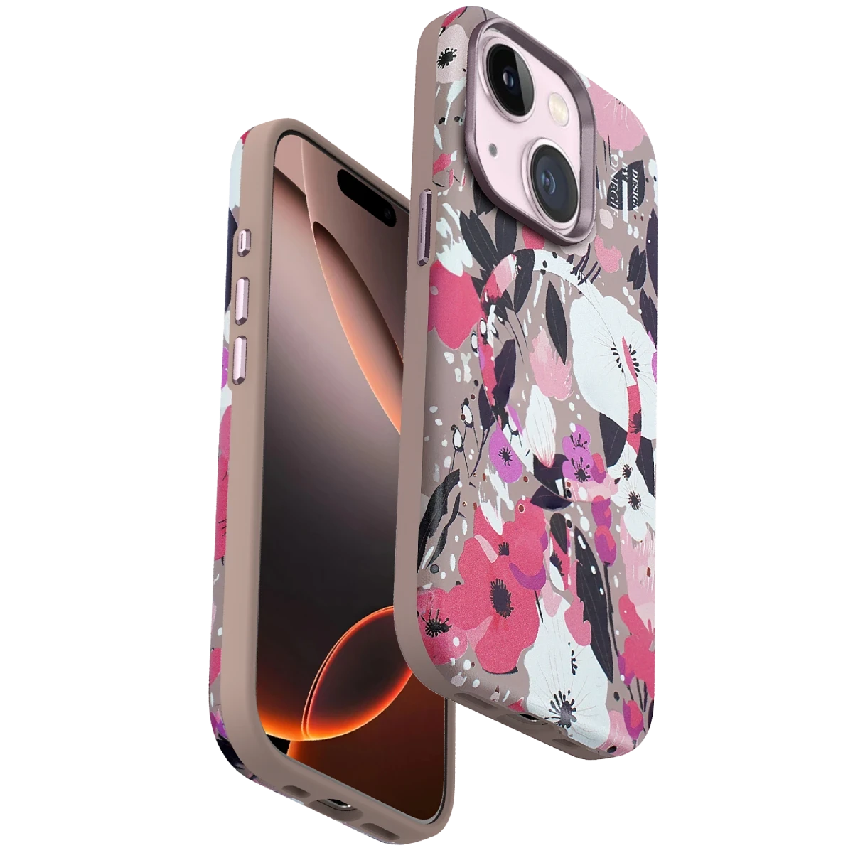 Onegif Apple iPhone 15 Flower Series Magsafe Kapak - Pembe