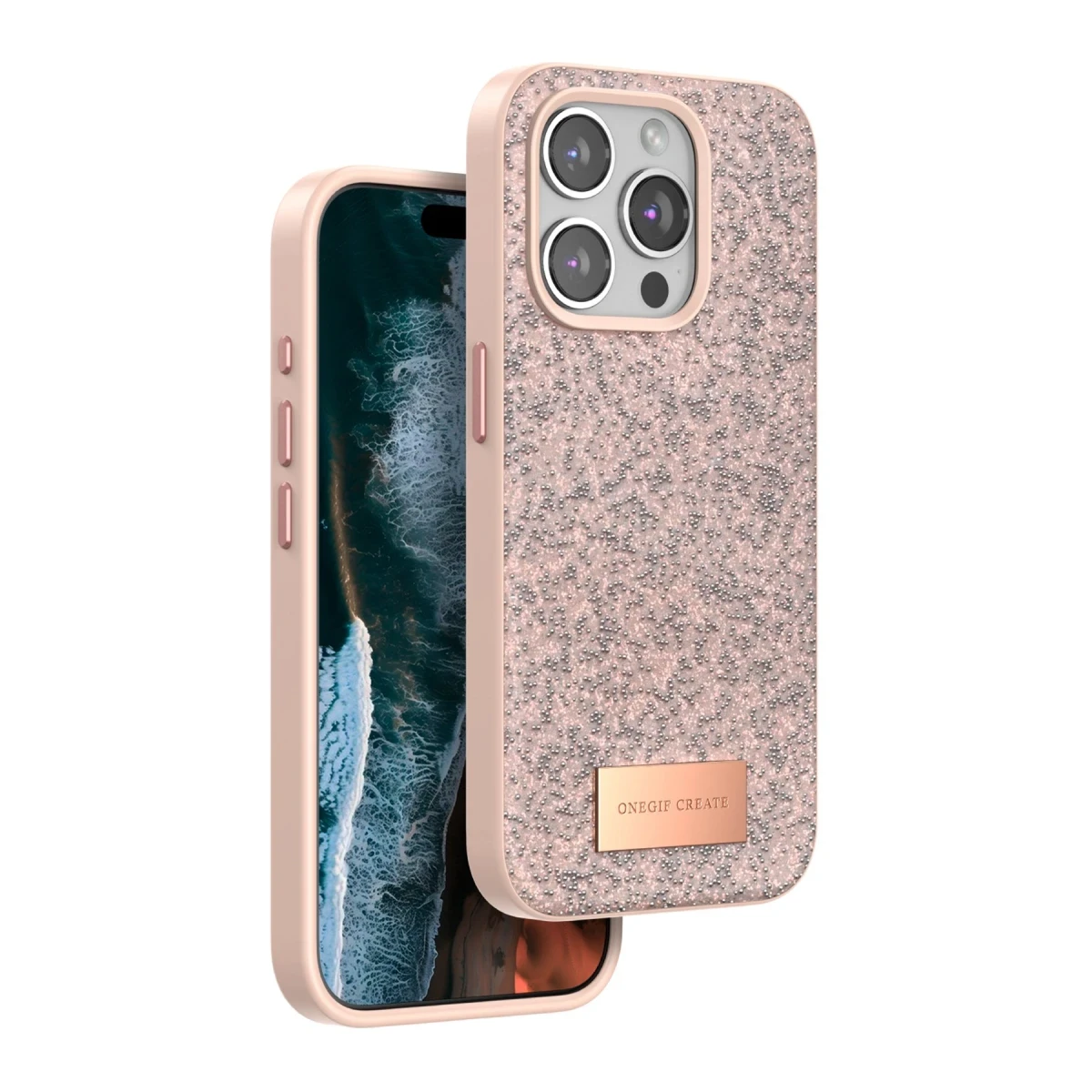 Onegif Apple iPhone 15 Pro Bright Simli Kapak - Pembe