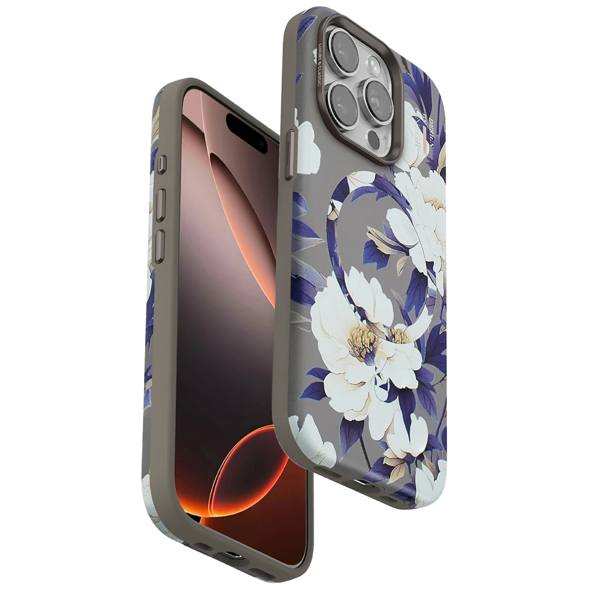 Onegif Apple iPhone 15 Pro Flower Series Magsafe Kapak - Gri