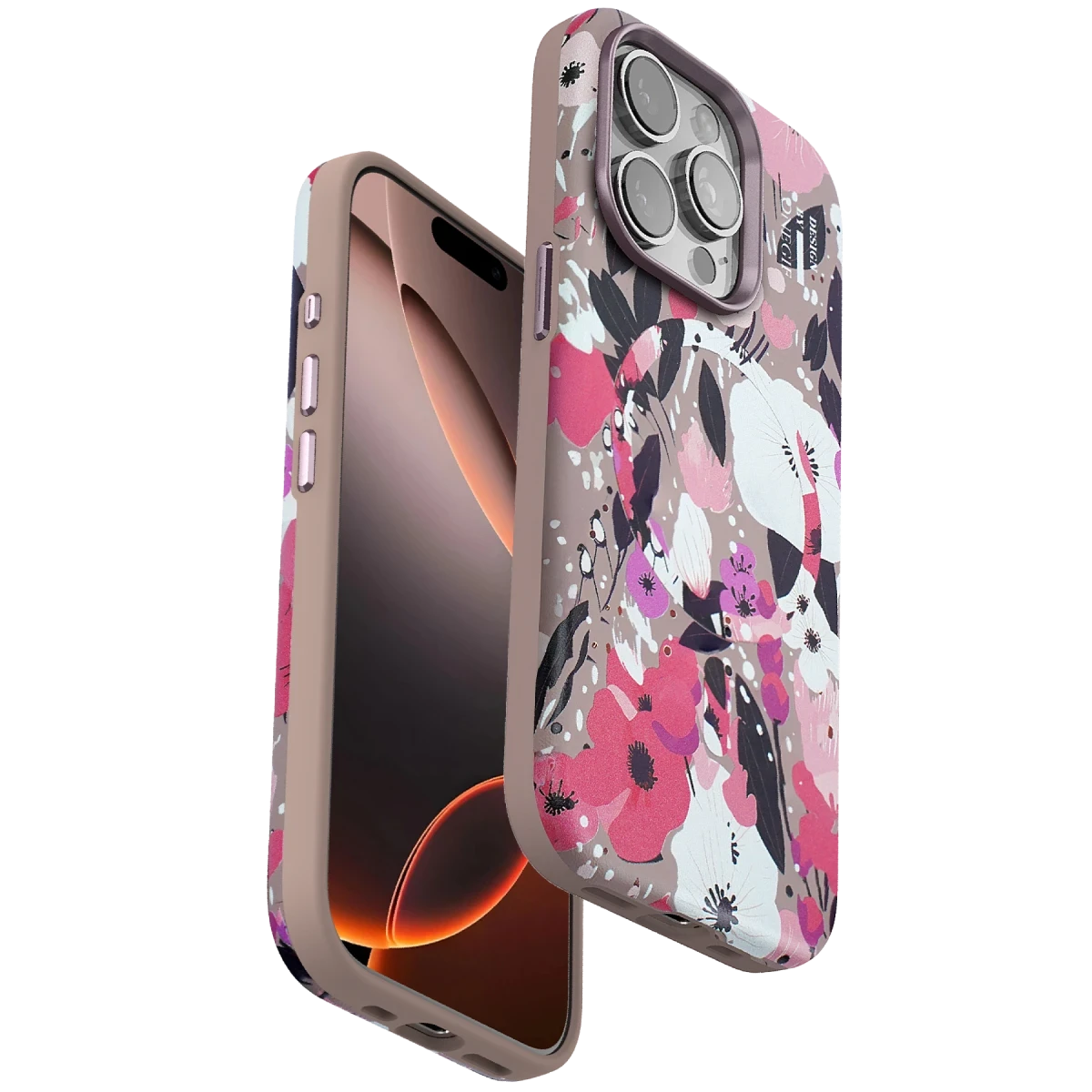 Onegif Apple iPhone 15 Pro Flower Series Magsafe Kapak - Pembe