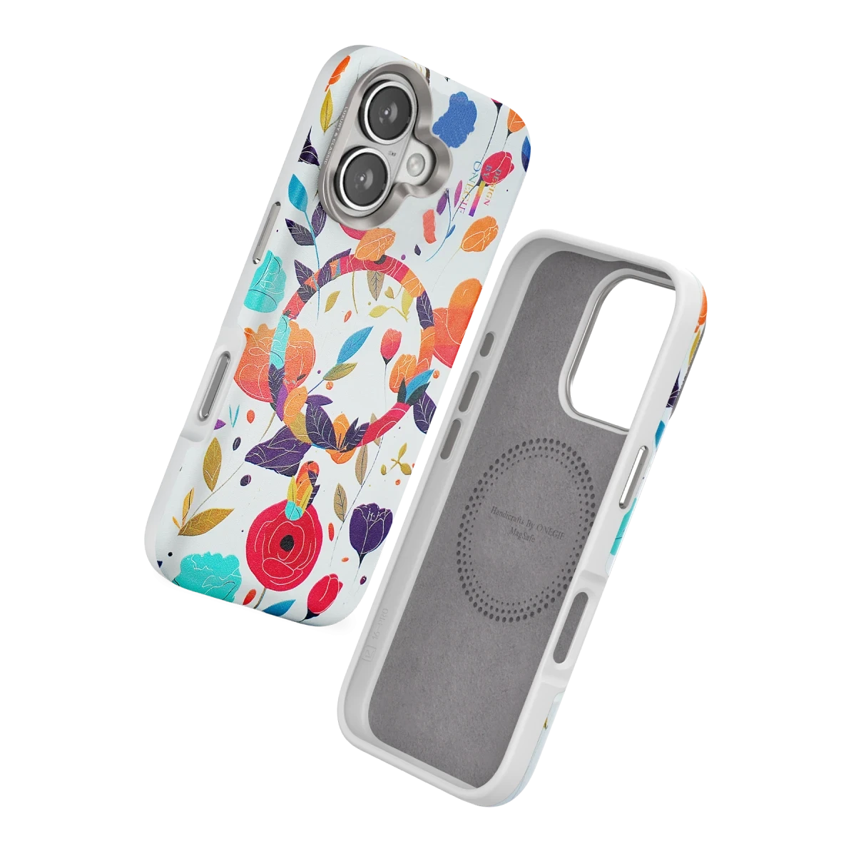 Onegif Apple iPhone 16 Flower Series Magsafe Kapak - Beyaz