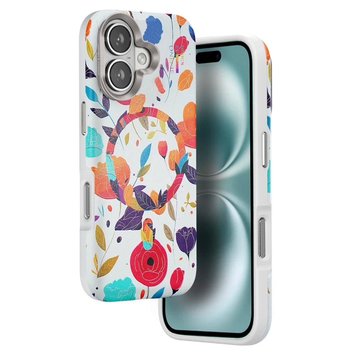 Onegif Apple iPhone 16 Flower Series Magsafe Kapak - Beyaz