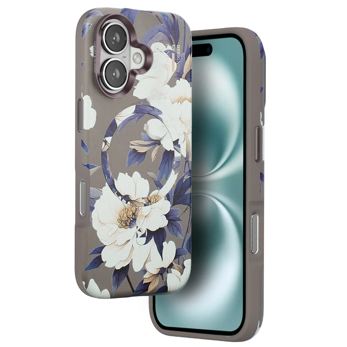 Onegif Apple iPhone 16 Flower Series Magsafe Kapak - Gri