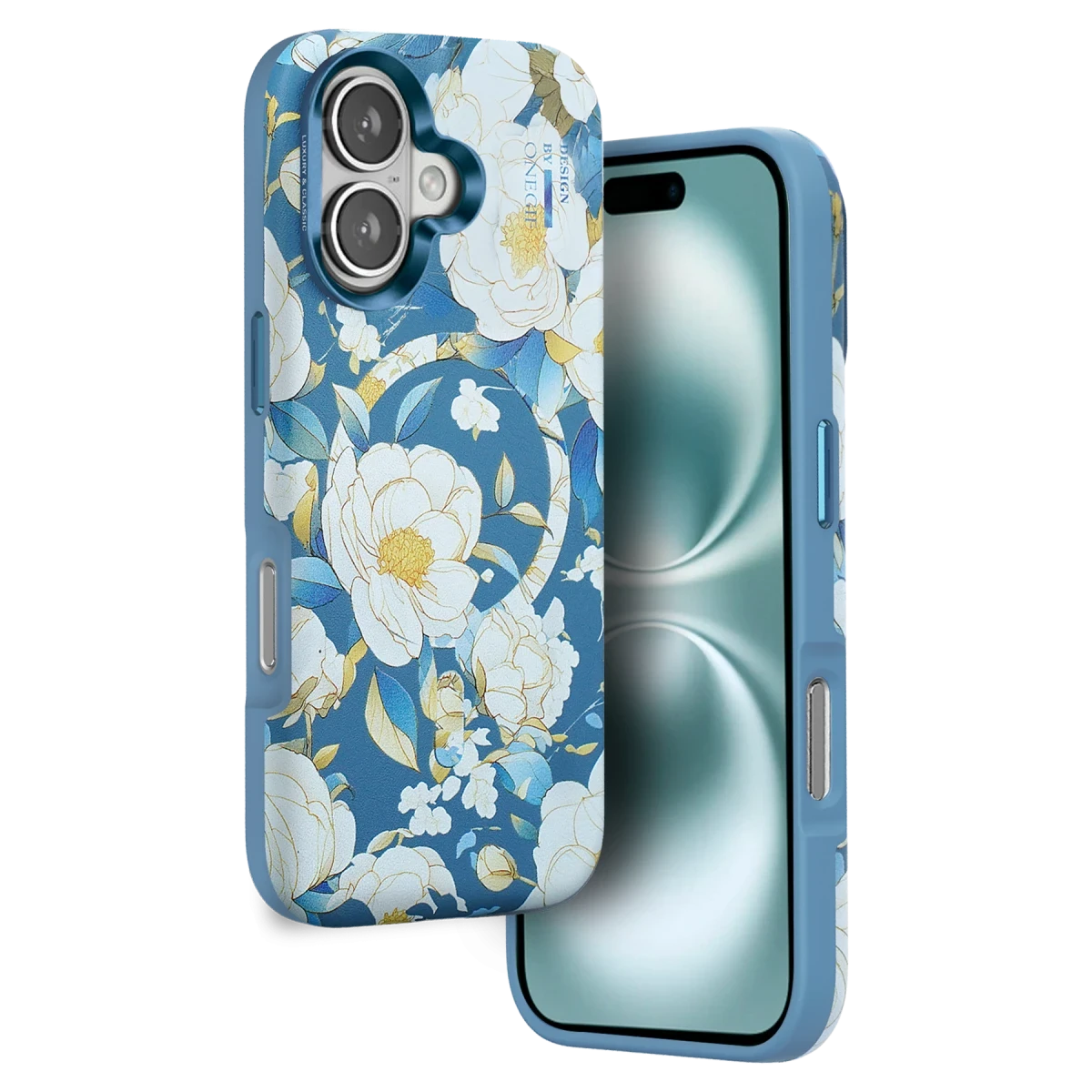 Onegif Apple iPhone 16 Flower Series Magsafe Kapak - Mavi
