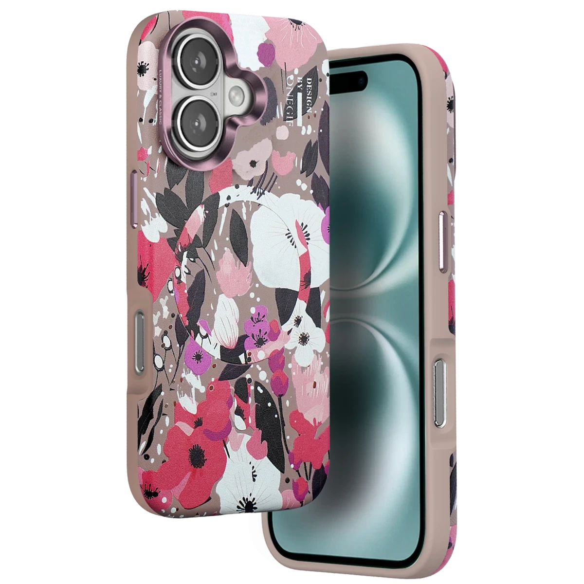 Onegif Apple iPhone 16 Flower Series Magsafe Kapak - Pembe