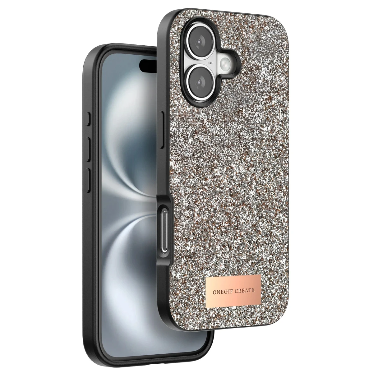 Onegif Apple iPhone 16 Plus Bright Simli Kapak - Gold