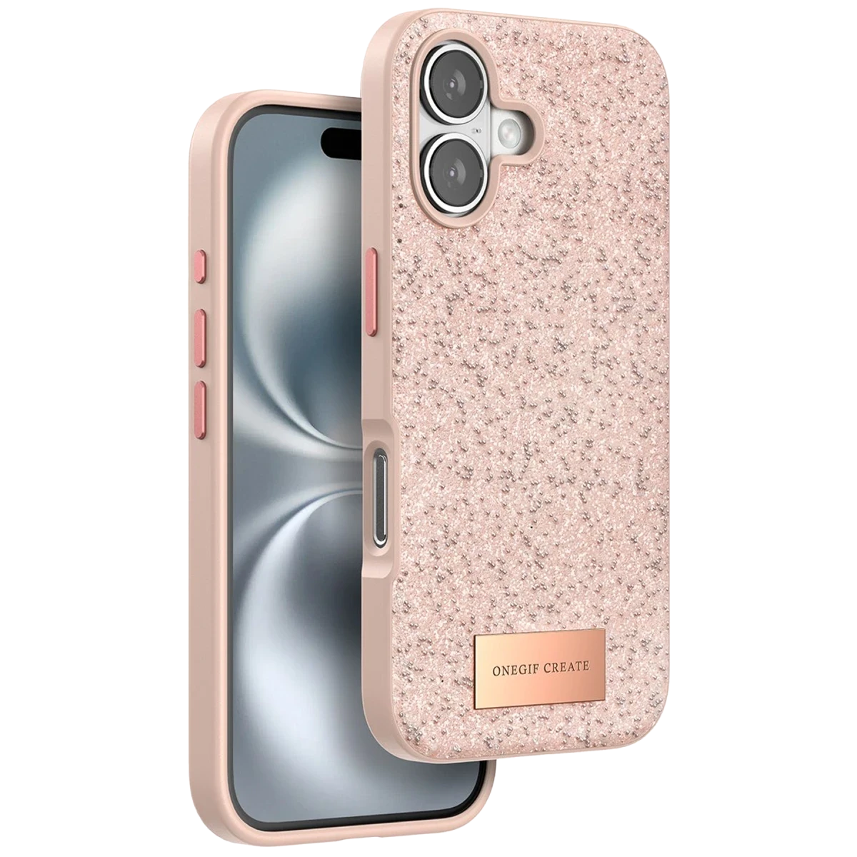 Onegif Apple iPhone 16 Plus Bright Simli Kapak - Pembe