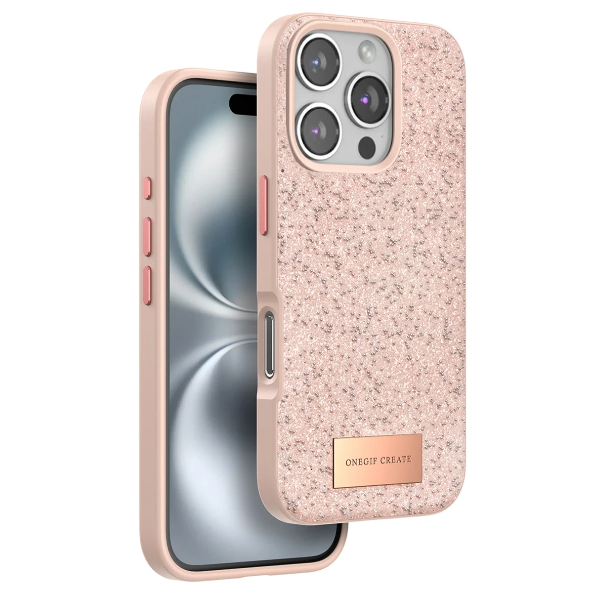 Onegif Apple iPhone 16 Pro Bright Simli Kapak - Pembe