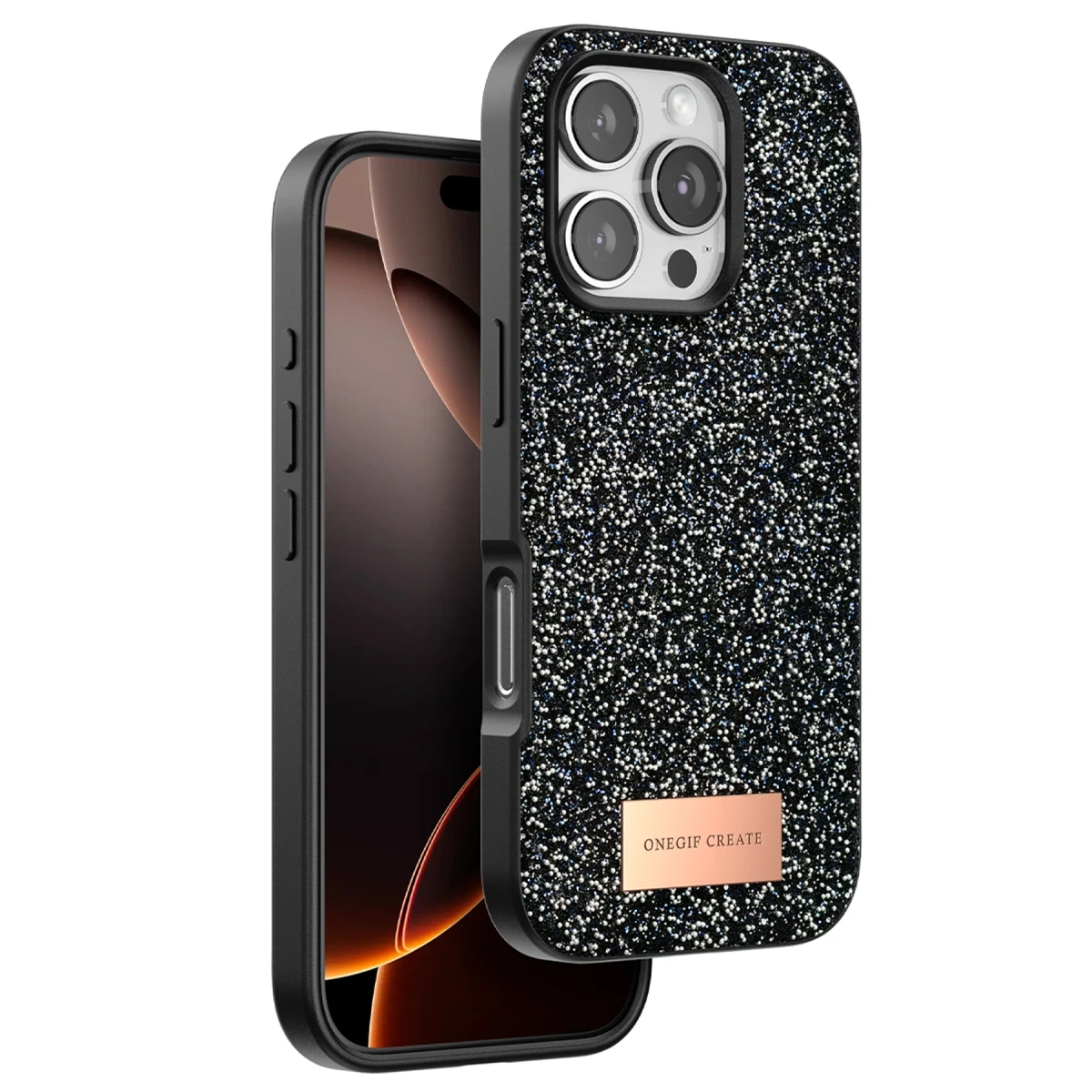 Onegif Apple iPhone 16 Pro Bright Simli Kapak - Siyah