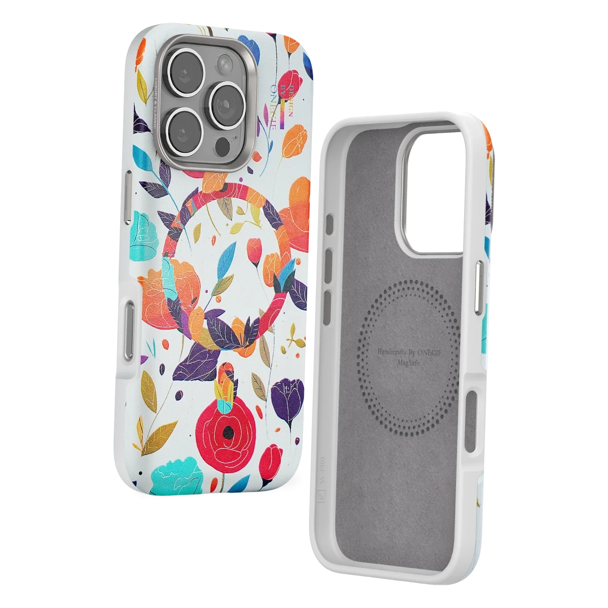 Onegif Apple iPhone 16 Pro Flower Series Magsafe Kapak - Beyaz