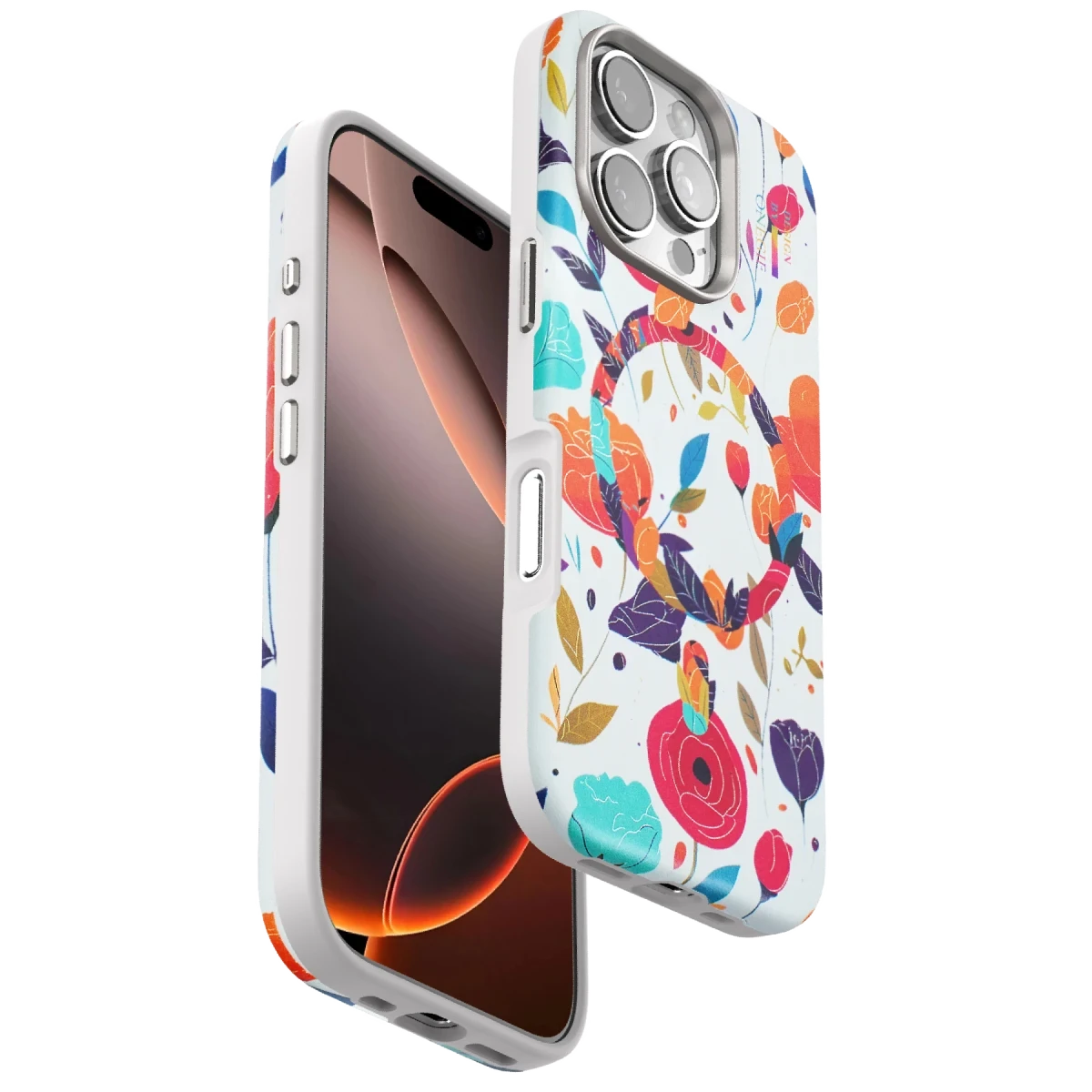 Onegif Apple iPhone 16 Pro Flower Series Magsafe Kapak - Beyaz