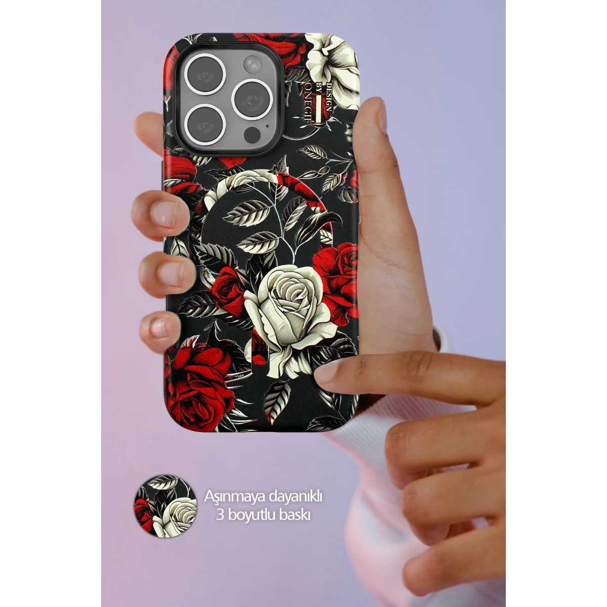 Onegif Apple iPhone 16 Pro Flower Series Magsafe Kapak - Beyaz