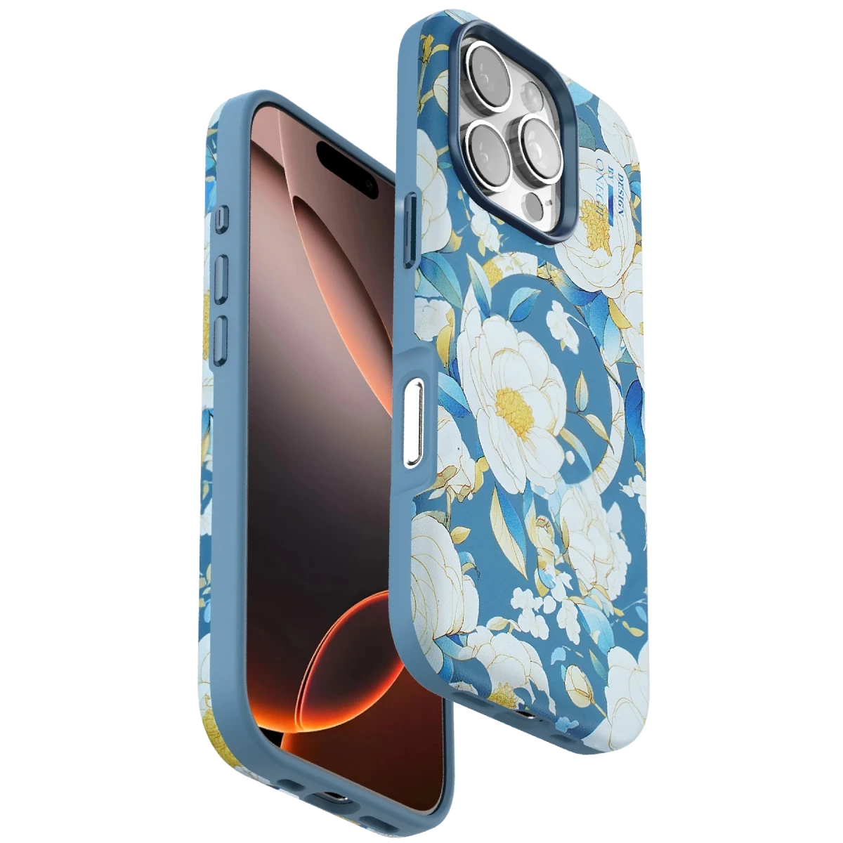 Onegif Apple iPhone 16 Pro Flower Series Magsafe Kapak - Mavi