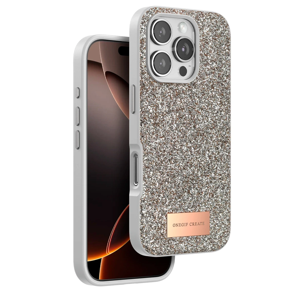 Onegif Apple iPhone 16 Pro Max Bright Simli Kapak - Gold