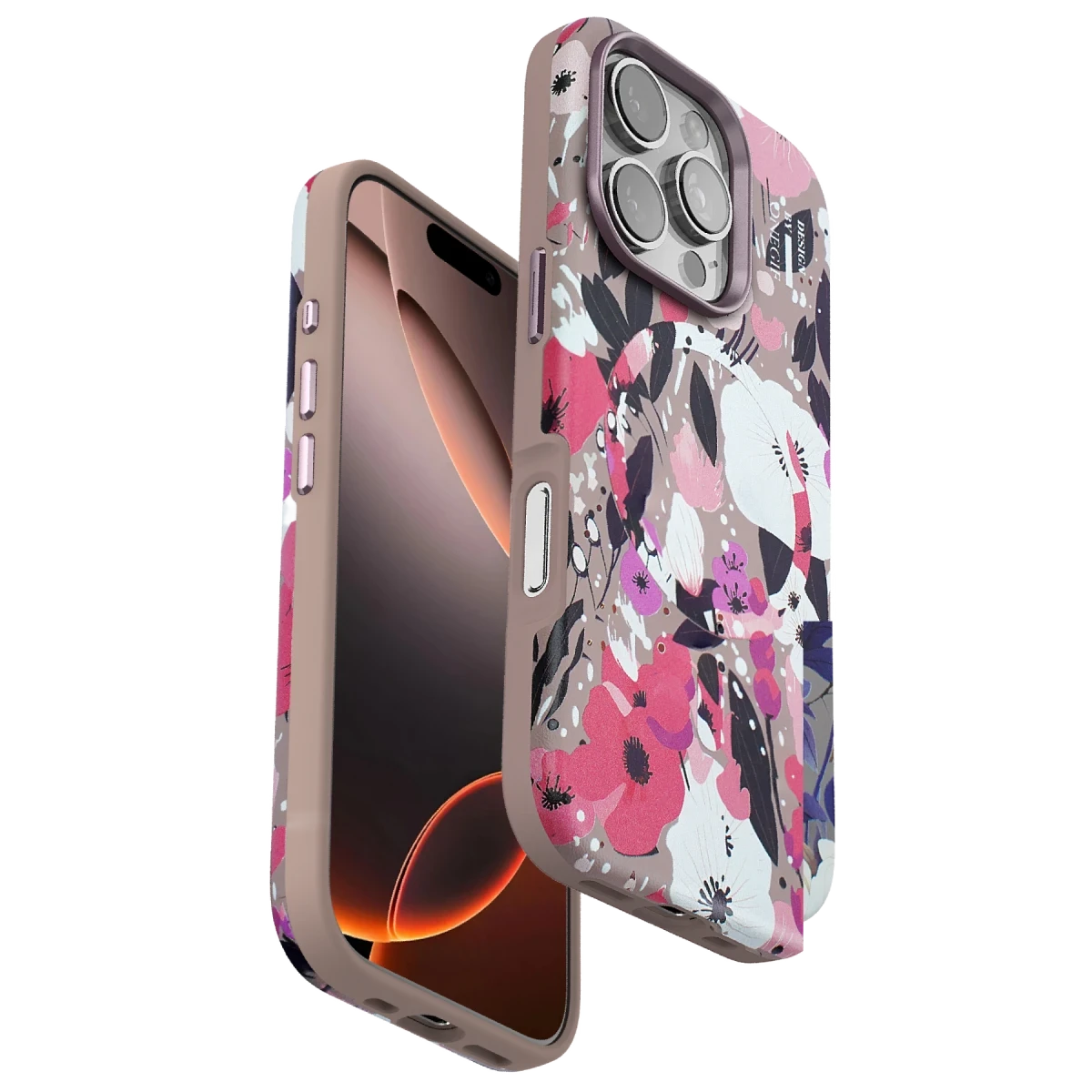 Onegif Apple iPhone 16 Pro Max Flower Series Magsafe Kapak - Pembe