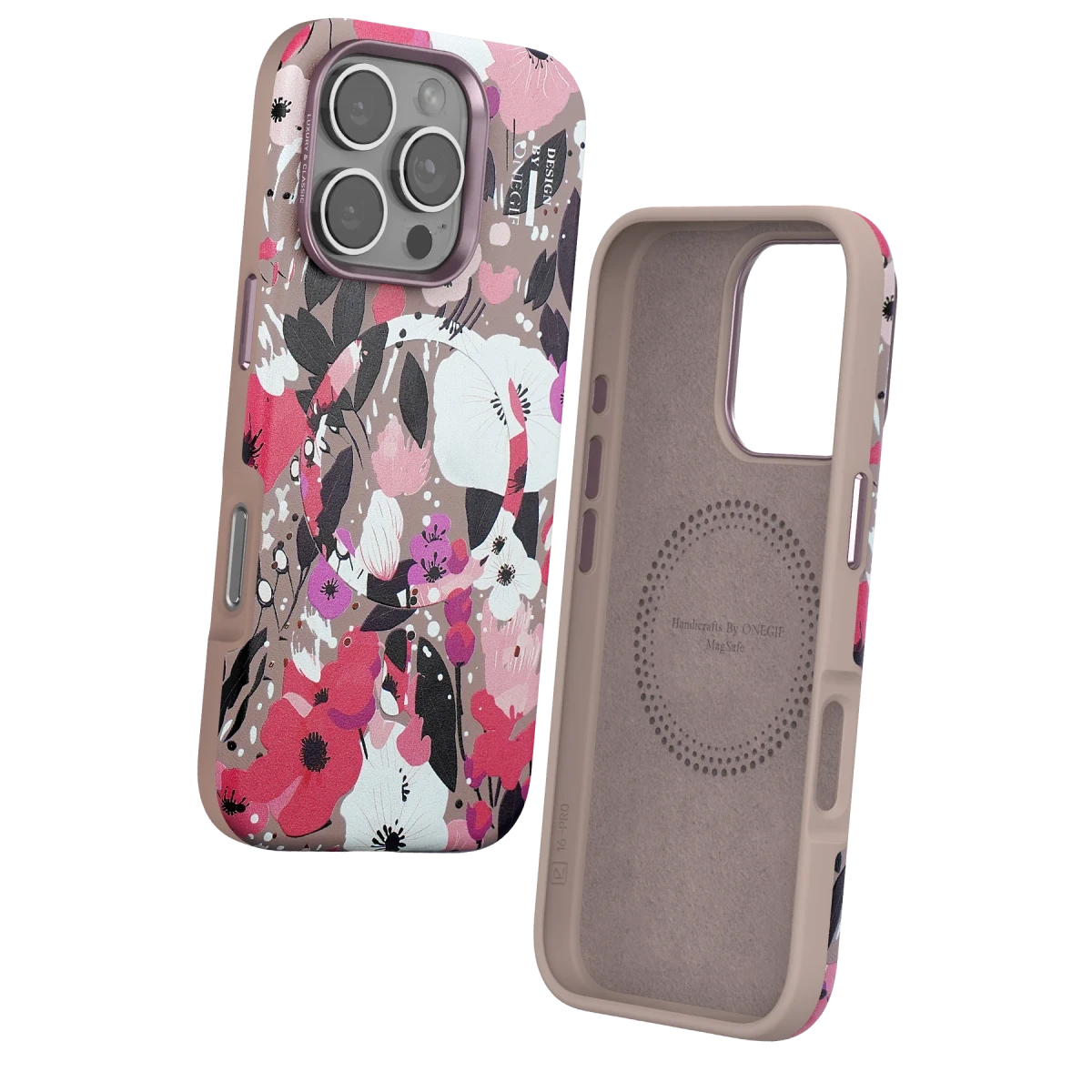 Onegif Apple iPhone 16 Pro Max Flower Series Magsafe Kapak - Pembe